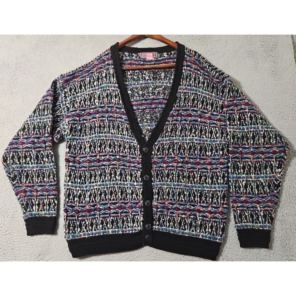 Vintage Men's Cardigan Sweater‎ L Concrete Mix Chunky 3D Multicolor Coogi-Style